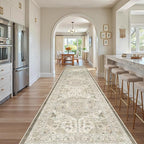 Madane Hallway Runner Rug 3x16 - Vintage Non Slip Washable 16ft Kitchen Runner for Entrance Soft Long Carpet Runners for Living Room Bathroom Low Pile Floor Mat for Bedroom Dining Room, Ivory/Brown
