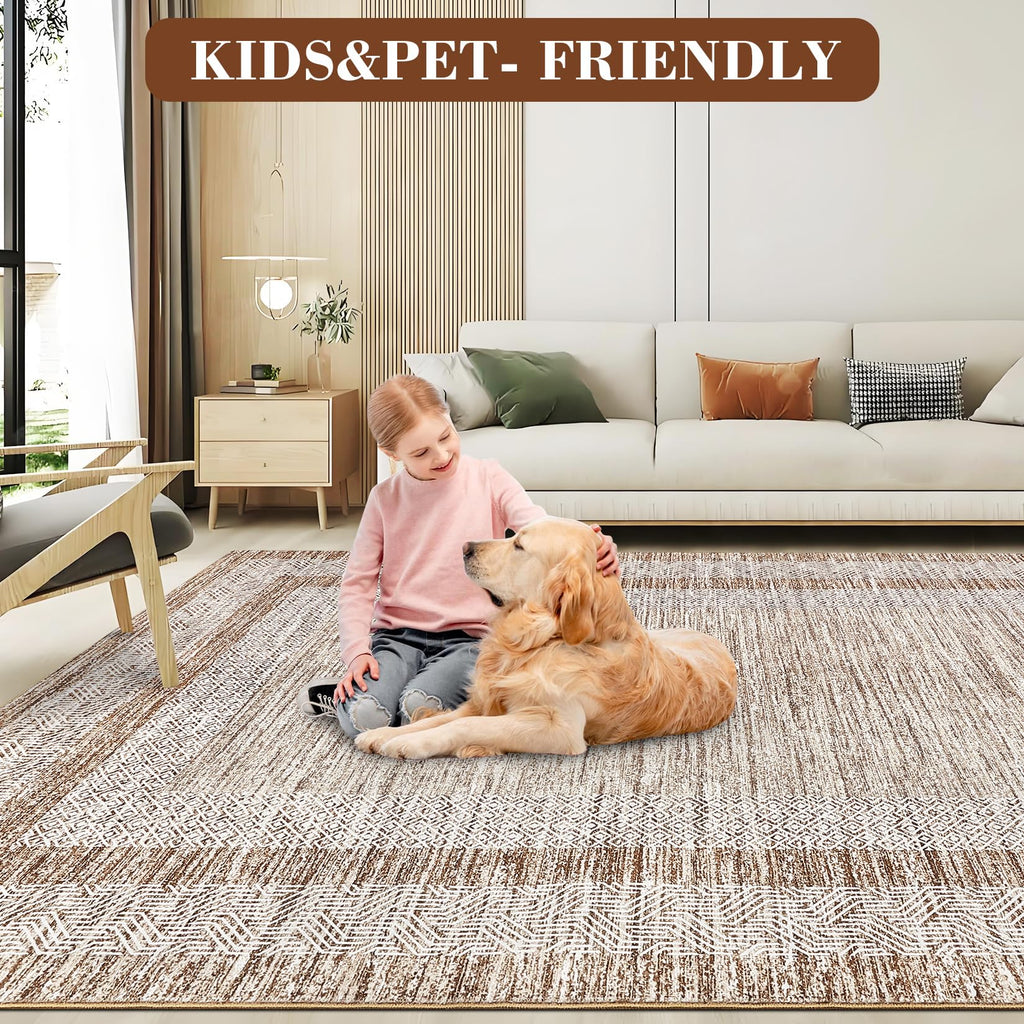 GarveeHome 2x6 Modern Bordered Runner Rug Soft Non Slip Washable Floor Carpet