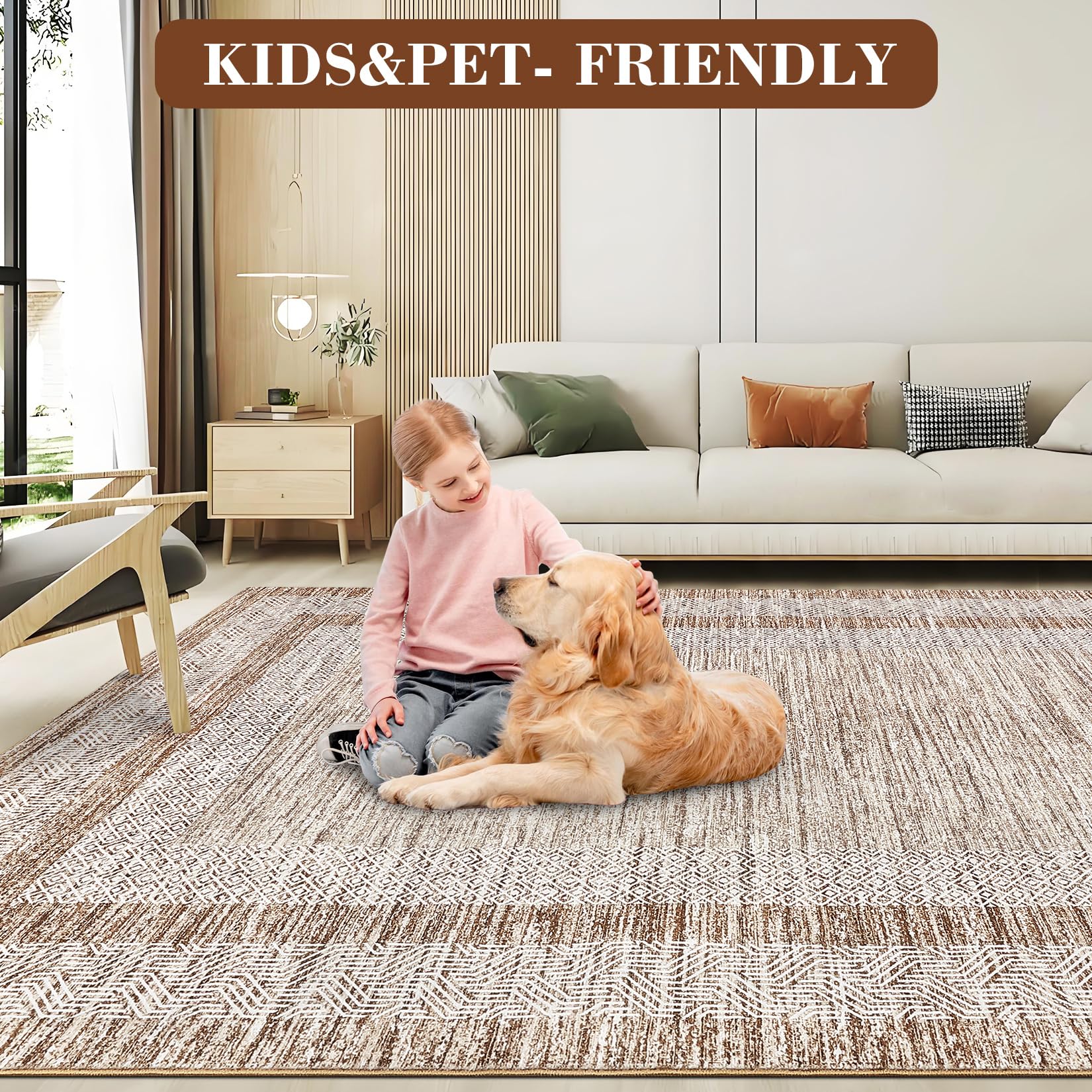 GarveeHome 2x6 Modern Bordered Runner Rug Soft Non Slip Washable Floor Carpet