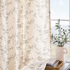 Lazzzy Grey Floral Linen Curtains 84 Inch Length Farmhouse Curtain Back Tab Drapes for Living Room Bedroom Light Filtering Vintage Rod Pocket Curtains, 2 Panels, Gray on Beige