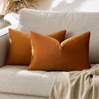 GIGIZAZA 12x20 Dark Burnt Orange Pillow Covers Velvet Lumbar Pillow Decorative Throw Pillows Couch Sofa Covers Bedroom Set of 2