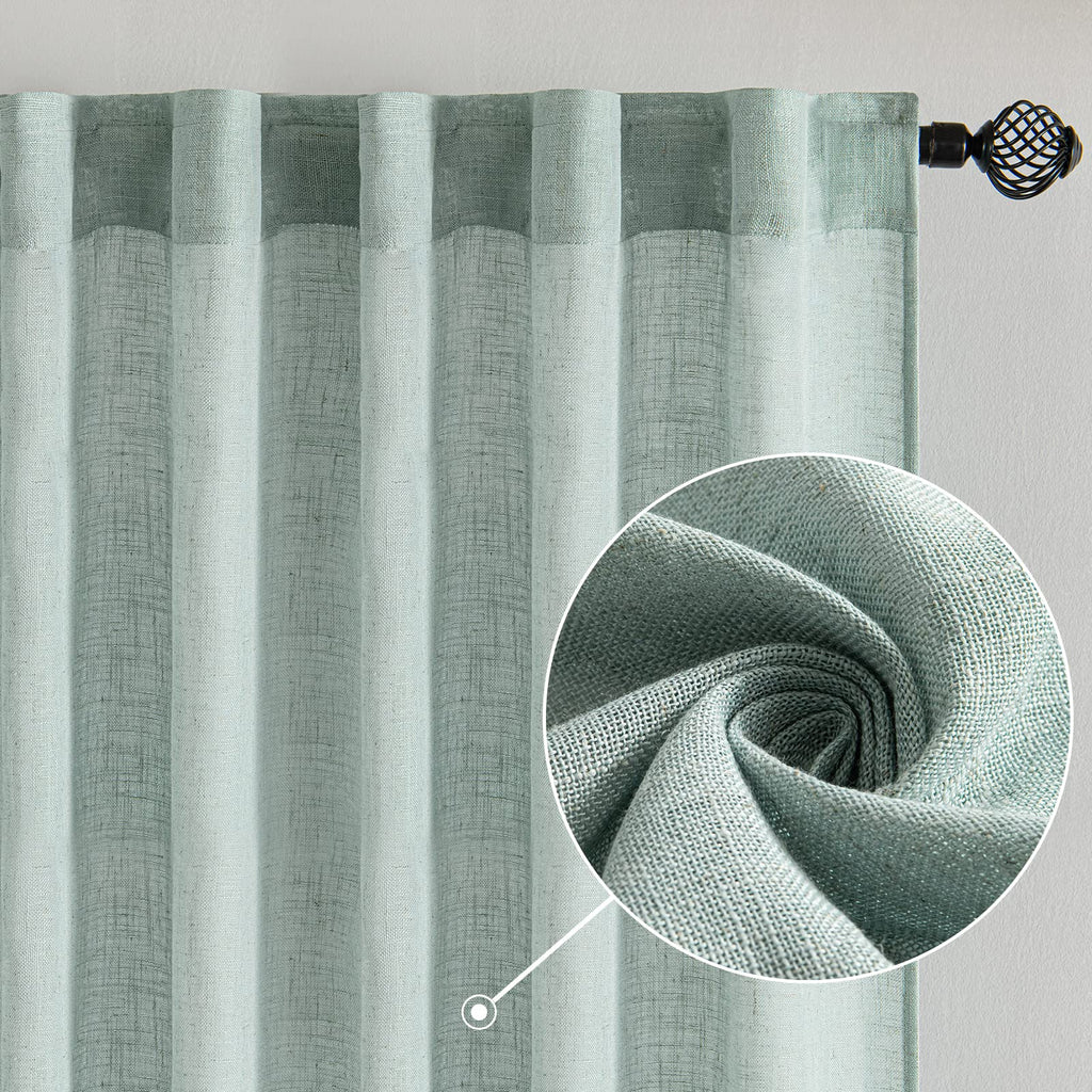 MIULEE Sea Green Linen Curtains 52x84 Inch for Bedroom Living Room 2 Panels