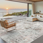 Soalmost 9x12 Area Rugs for Living Room, Non Slip Machine Washable Vintage Rugs, Low Pile Lightweight Large Rug for Bedroom, Dining Room, Home Office Grey Pink