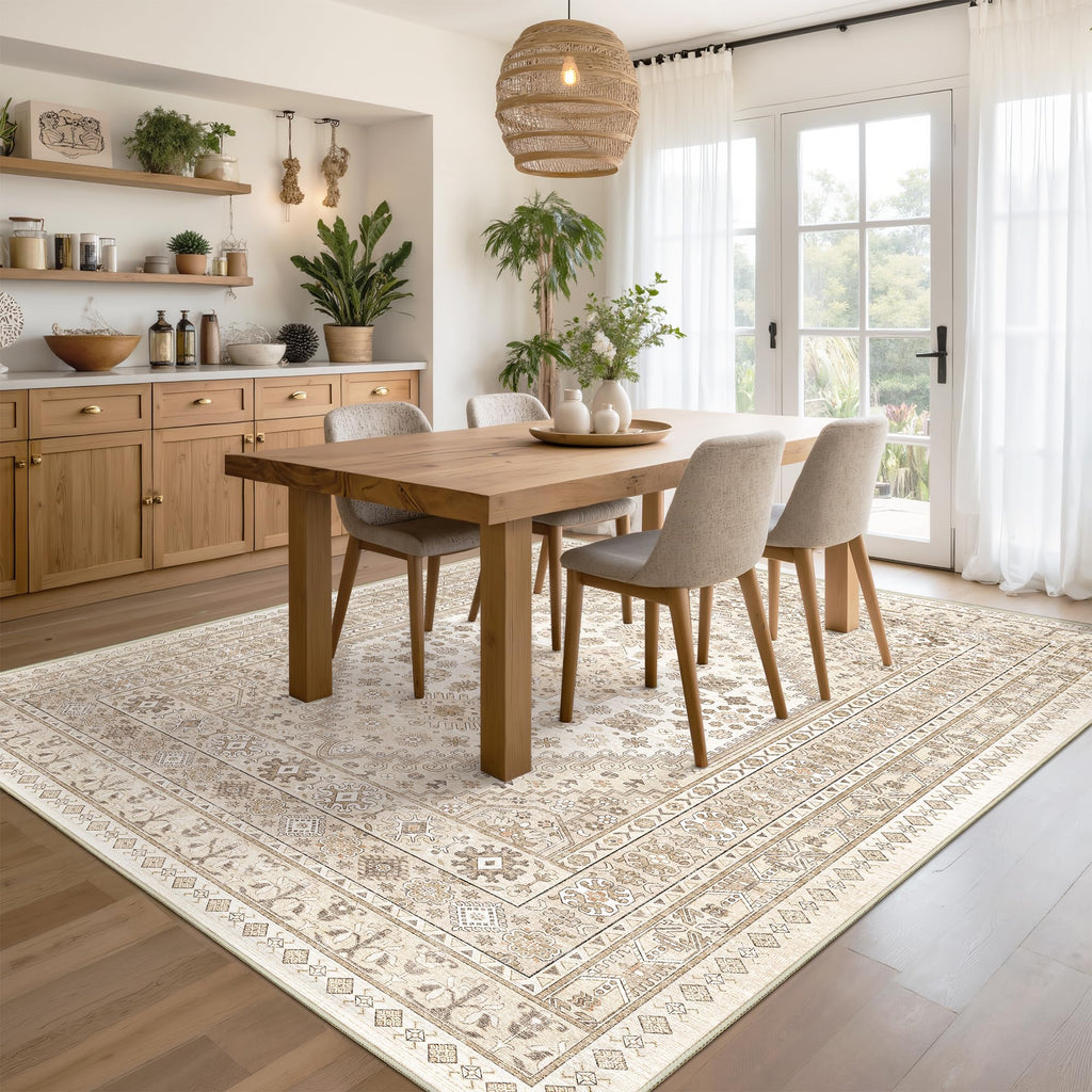 Restydon Area Rugs 5x7 Washable Rugs for Living Room, Cream/Beige
