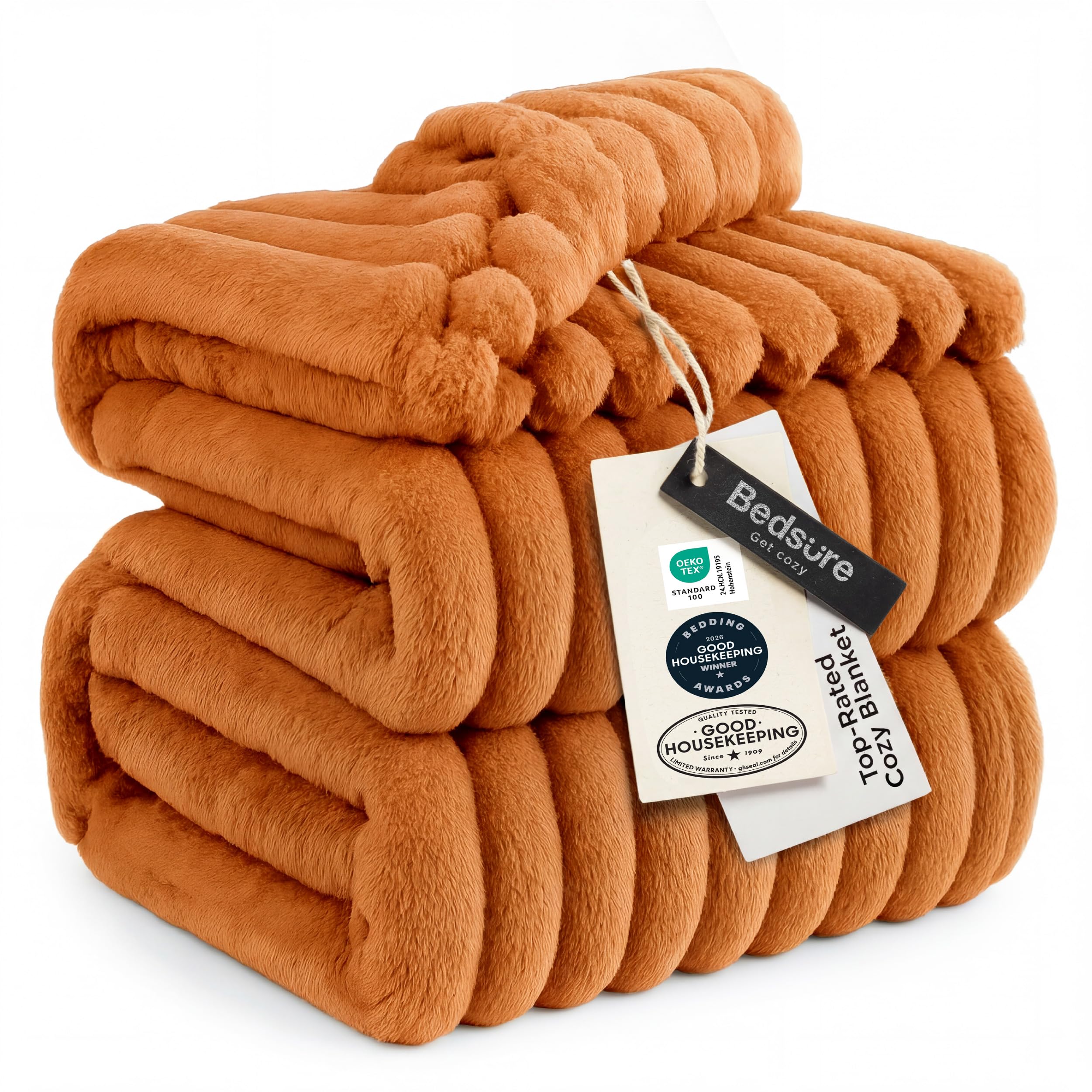 Bedsure Soft Full Size Fleece Blankets for Bed Orange 84"x90"