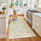 Madane Hallway Runner Rug 3x6 - Washable Kitchen Rugs Entryway Rug Runner Vintage Soft Floor Mat Non Slip Indoor Farmhouse Carpet for Bathroom Living Room Bedroom (3 X 6, Beige/Blue)