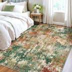 Washable Area Rugs 6'x8' Non-Slip Modern Abstract Soft for Living Room Entryway Bedroom Nursery, Print Pattern, Green Orange Rust Red Cream Colorful