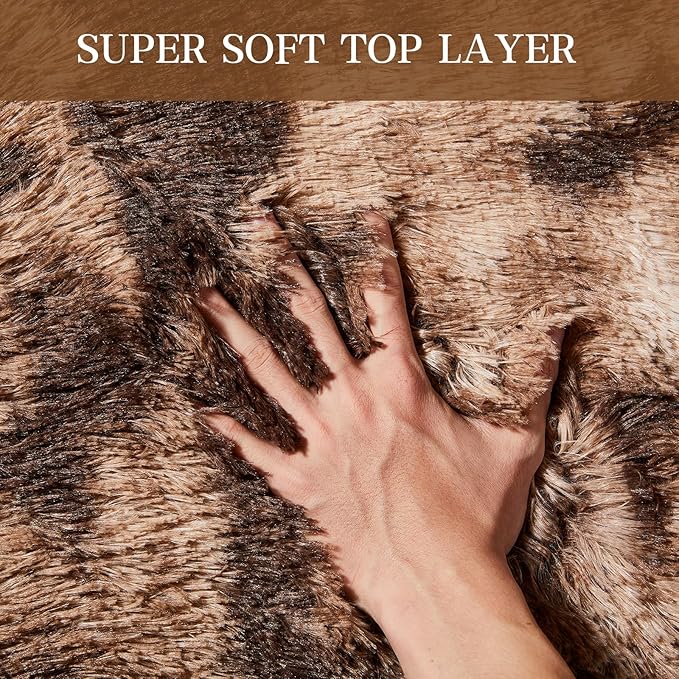 Fluffy Shag Area Rugs for Bedroom, 5x7 Ft Tie-Dyed Coffee Upgrade Anti-Skid Rectangular Cozy Rug, Indoor Shag Fuzzy Carpets for Boy and Girls Room Dorm Home Decor Aesthetic