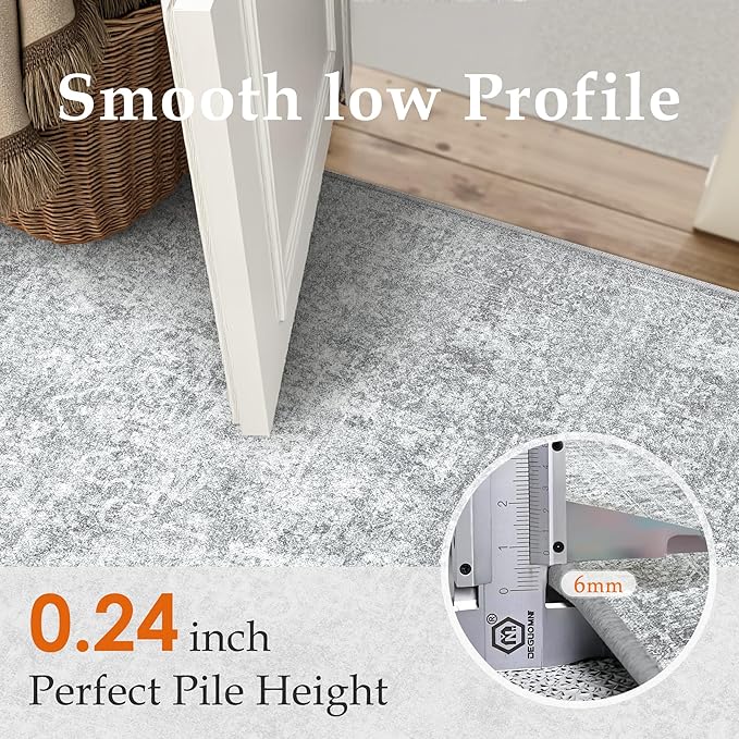 PureCozy 9x12 Area Rug Washable Vintage Living Room Carpet Large Indoor Non Slip Grey Bedroom Distressed Low Pile Retro Accent Throw Rug for Dining Room