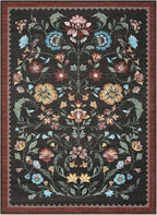 GarveeHome Washable Rug 5x7 Area Rugs for Living Room, Floral Rug for Bedroom, Soft Boho Non Slip Throw Rugs with Rubber Back, Low Pile Stain Resistant Vintage Floral Carpet for Dining Room, Red