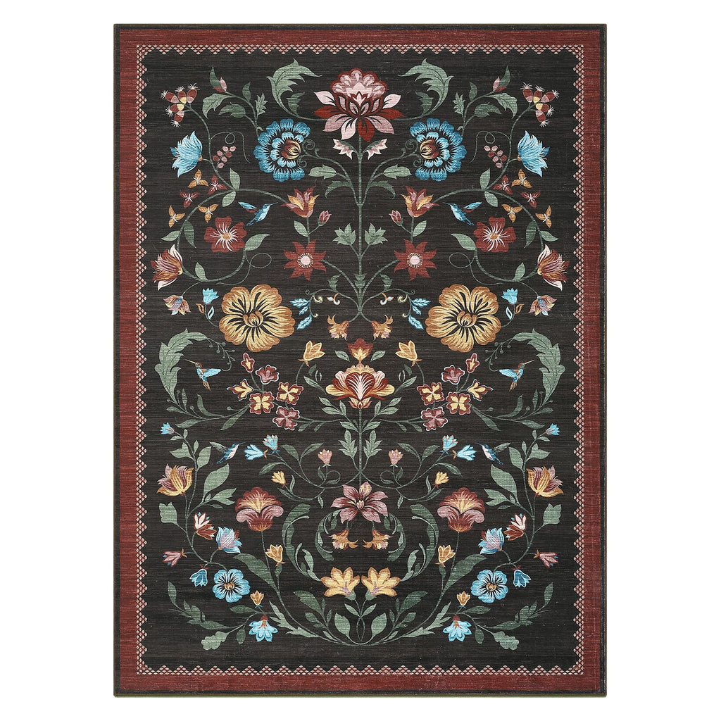 GarveeHome Washable Rug 3x5 Area Rugs for Living Room, Floral Rug for Bedroom, Soft Boho Non Slip Throw Rugs with Rubber Back, Low Pile Stain Resistant Vintage Floral Carpet for Dining Room, Red