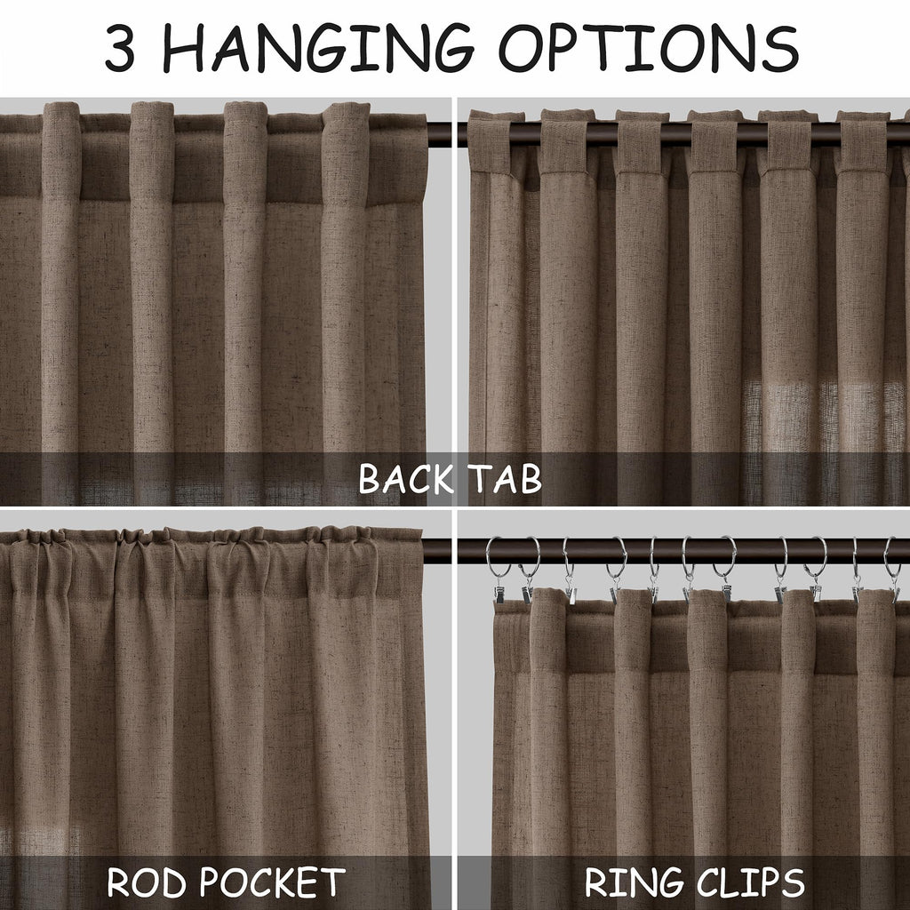 Light Brown Linen Curtains 120 Inch Extra Long for Living Room Back Tab Light Filtering Semi Sheer Drapes Modern Farmhouse Boho Decor Cotton Textured Curtain for Floor to Ceiling High Window 52x120