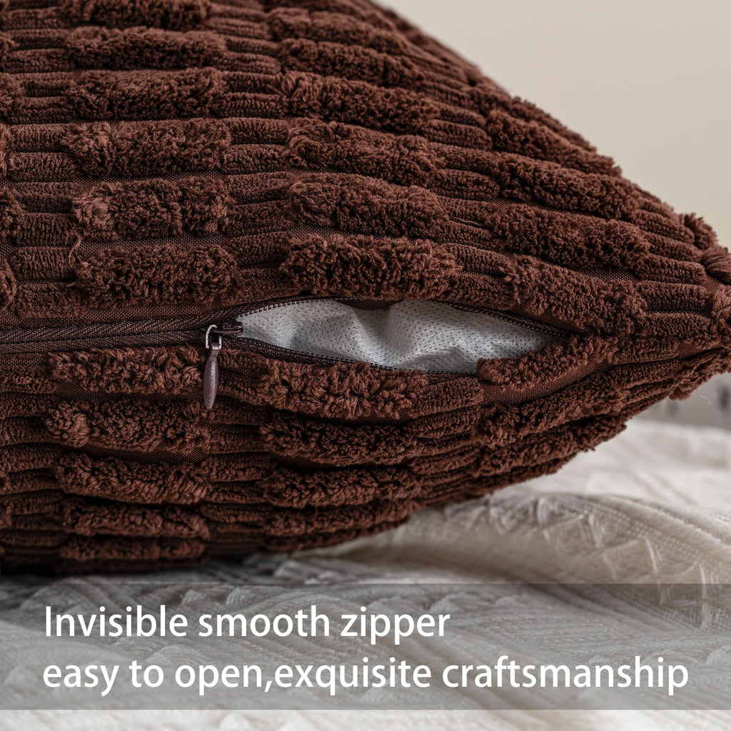 Pack of 2 Corduroy Decorative Throw Pillow Covers 20x20 Inch, Dark Brown
