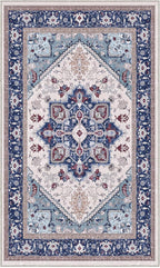 OPPODREAM Soft Area Rugs 3x5, Washable Rugs with Non Slip Backing, Low-Pile Throw 3x5 Carpet, Faux Cashmere 3 x 5 Carpet, Navy Blue & Red & Cream