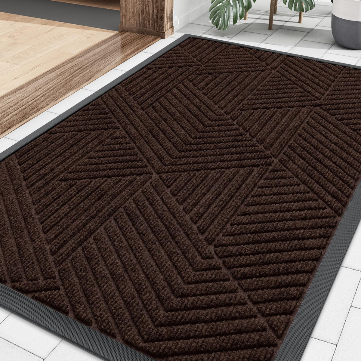 Smiry Front Door Mat Outside Entrance, Low Profile Rubber Doormat, 35x23