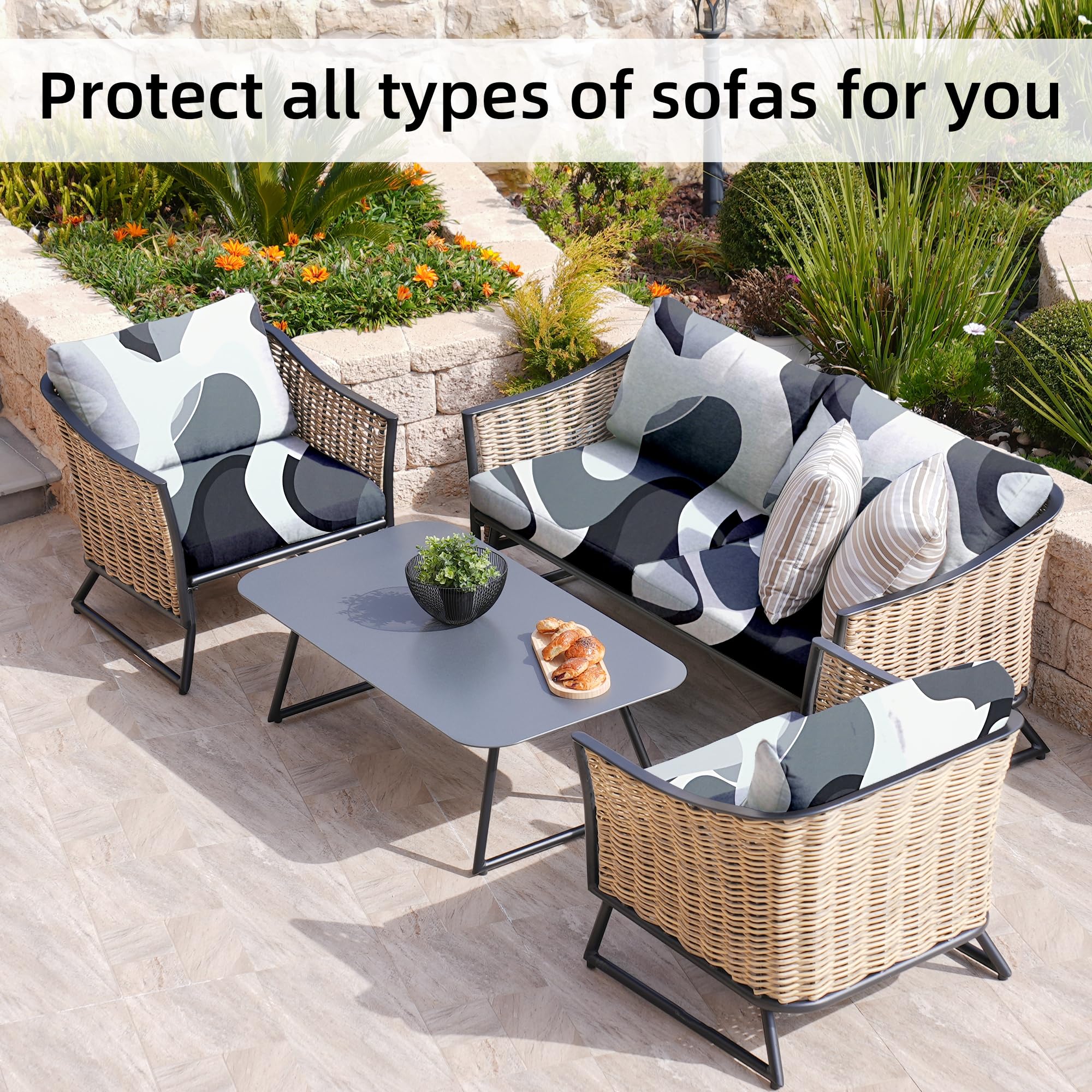 8 Piece Outdoor Cushion Covers, Patio Sofa Cushion Covers, Stretch Fit