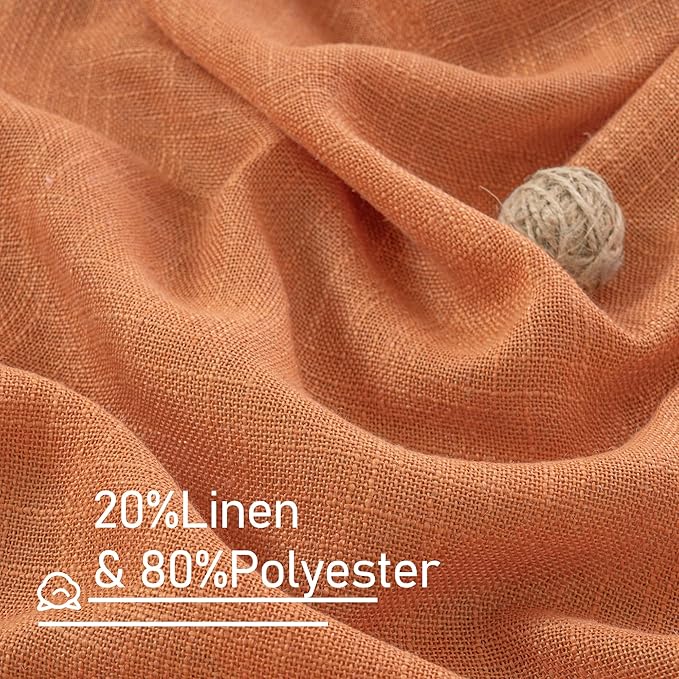 LAMIT Orange Linen Curtains 40 Inch Length, Semi Sheer Light Filtering Panels Back Tab and Rod Pocket Rust Country Decor Drapes for Small Windows/Kitchen, Burnt Orange, 2 Panels, 34 x 40 Inch