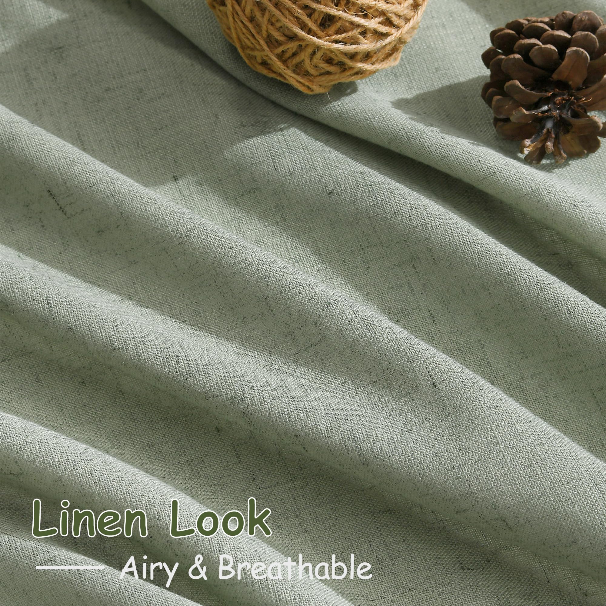 Nanspring Desert Sage Linen Curtains 72 Inch Length for Living Room Semi Sheer Light Filtering Door Drapes 2 Panels Set for Kids Bedroom Back Tab Rod Pocket Modern Farmhouse Decor 52x72