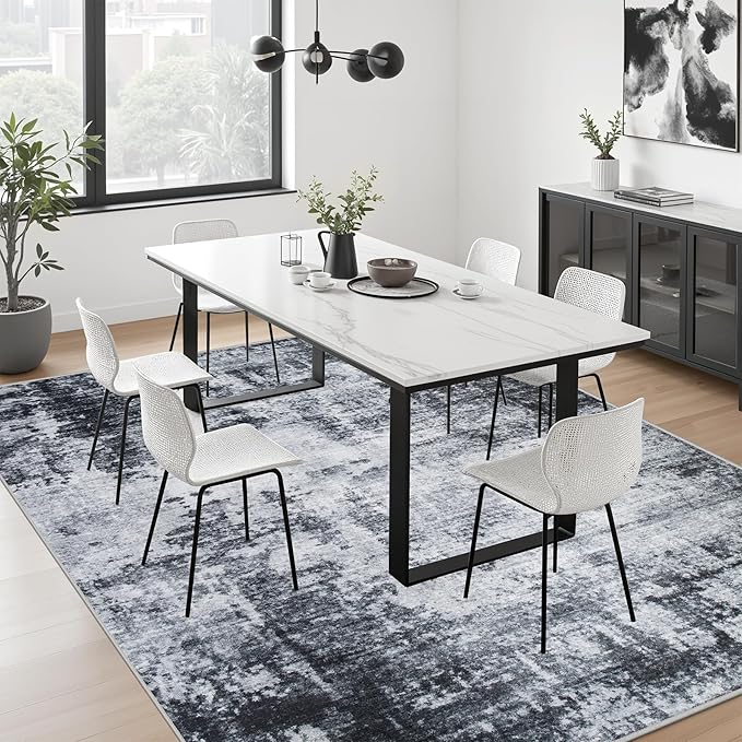 FXRHLP Area Rug Living Room: 4x6 Modern Washable Soft Carpet Dark Black