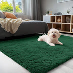 OLANLY 3x5 Machine Washable Small Bedside Rug, Soft Fluffy Shaggy Rugs for Living Room, Bedroom, Indoor Floor Carpet for Kids Girls and Boys, Preppy Dorms, Nursery, Home Decor Aesthetic, Dark Green