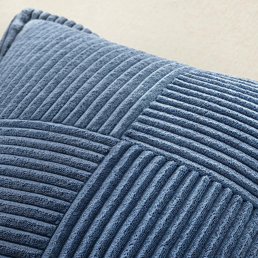 MIULEE Blue Corduroy Pillow Covers 16x16 Inch with Splicing Set of 2 Soft Boho Striped Pillow Covers Broadside Decorative Textured Summer Coastal Pillowcases for Couch Cushion Bed Livingroom