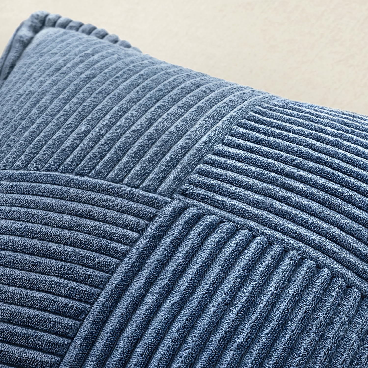 MIULEE Blue Corduroy Pillow Covers 16x16 Inch with Splicing Set of 2 Soft Boho Striped Pillow Covers Broadside Decorative Textured Summer Coastal Pillowcases for Couch Cushion Bed Livingroom