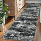 KOZYFLY Modern Abstract Hallway Runner Rug, 2.6x8 Washable Rug Runner Non-Slip Soft Striped Kitchen Runner Rugs, Print Black Grey Carpet Runner for Entryway Bathroom Laundry Room Foyer