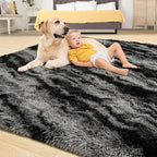 Tepook Soft Fluffy Rugs for Living Room, 5x8 Shaggy Area Rug for Bedroom, Modern Shag Rug Fuzzy Carpets for Kids, Plush Indoor Nursery Home Decor Rug with Non-Slip Bottom, Black Grey
