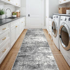 Abstract 14ft Long Runner Rug: Non-Slip Washable Rug Runner Low-Pile Soft Beside Carpet Indoor Farmhouse Entryway Floor Mat Bathroom Living Room Cozy Stain Resistant Area Rugs(2'6x14,Black/Grey)