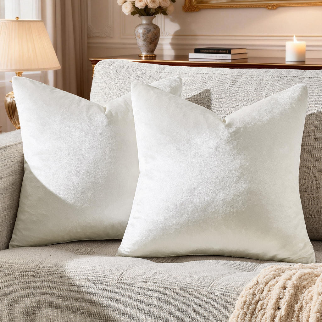 GIGIZAZA Velvet Pillow Covers 24x24 Decorative Pillows Pack of 2 Ivory