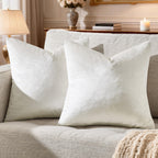 GIGIZAZA Velvet Pillow Covers 24x24 Decorative Pillows Pack of 2 Ivory