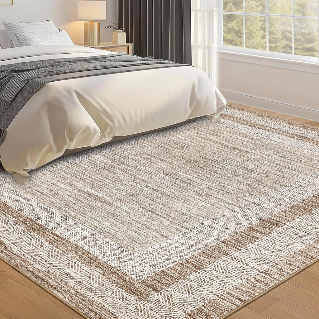GarveeHome Modern Geometric Area Rug 4x6 Distressed Bordered Washable Non Slip Floor Carpet
