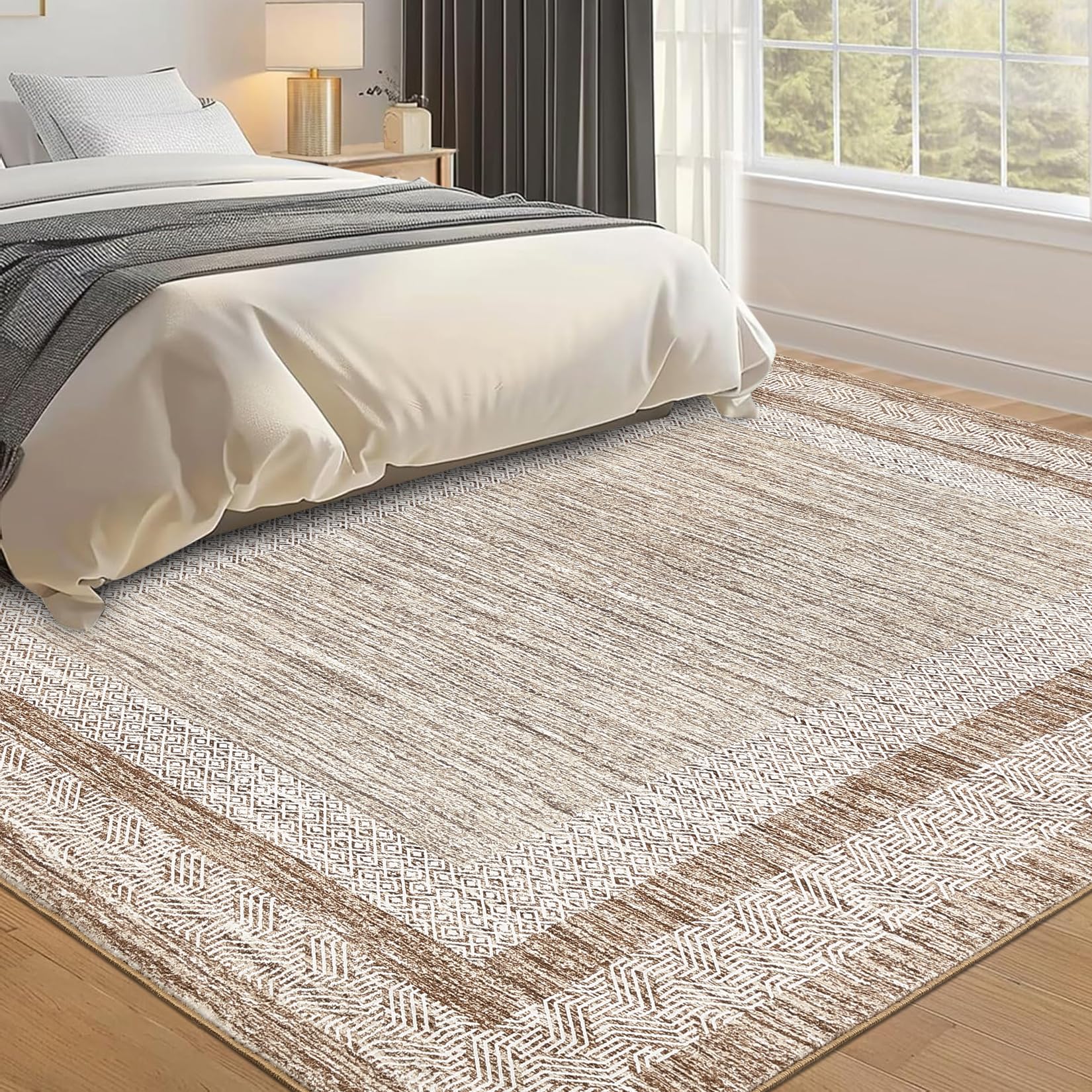 GarveeHome Modern Geometric Area Rug 4x6 Distressed Bordered Washable Non Slip Floor Carpet