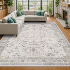 Hazo Haus Boho Light Grey 5x7 Living Room Rug - Modern Vintage Eclectic Floral Pastel Neutral Taupe, Washable Low Pile Non-Slip Large Area Rugs for Nursery Dining Under Table Bedroom Lounge