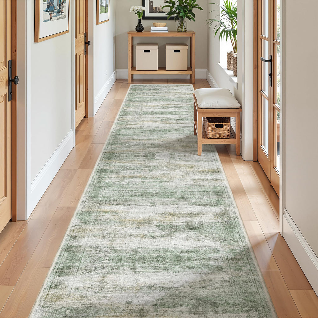 Restydon 2x10 Runner Rug Non Slip,Washable Hallway Runner Rug,Green