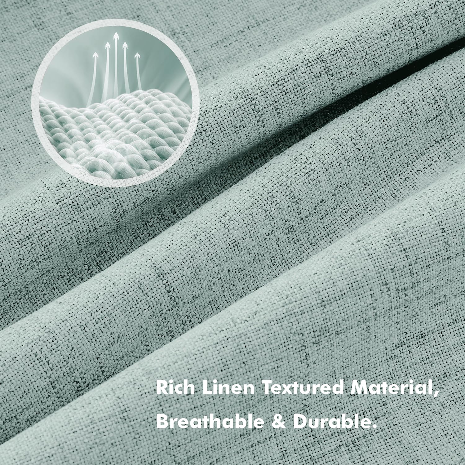 MIULEE 100% Blackout Linen Curtains 42 x 84 Inch Seafoam Green 2 Panels