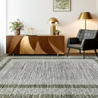 GarveeHome 9x12 Large Modern Green Area Rug Distressed Bordered Rug Soft Non Shedding Floor Carpet, Geometric Rug, Washable Non Slip Rug, Low Pile Indoor Area Rug for Living Room, Bedroom