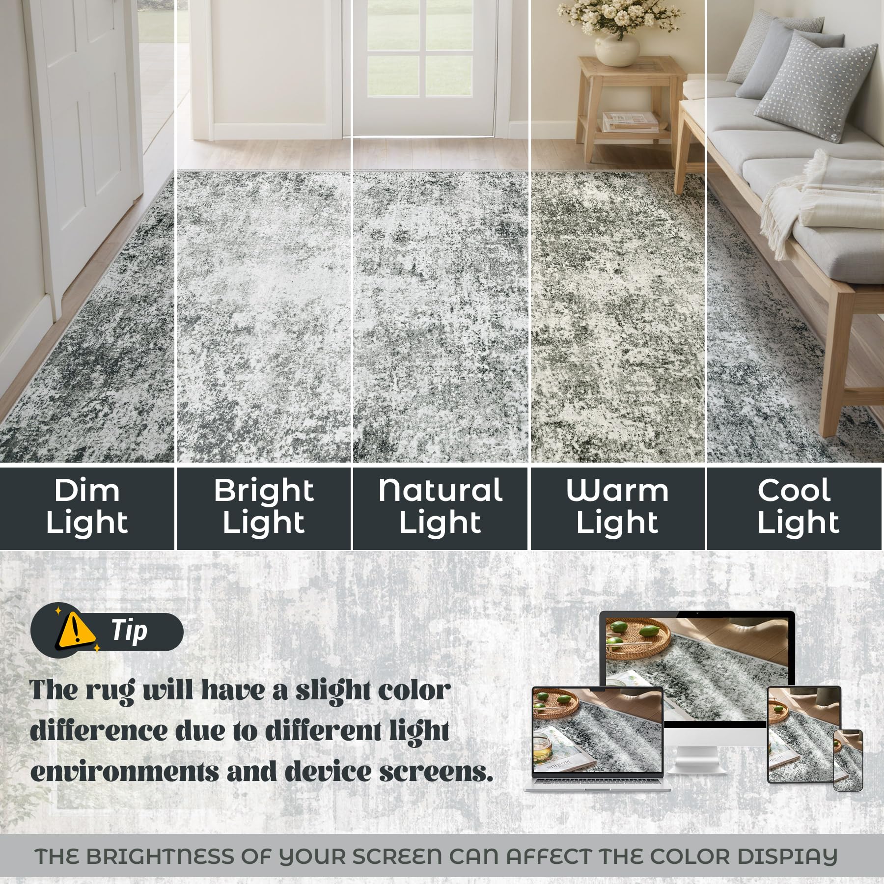 XLUEZ 5x7 Area Rugs for Living Room, Washable Modern Abstract Large Area Rug Neutral Soft Non Slip Kids Rug Stain Resistant Indoor Carpet for Bedroom Nursery Dining Room Playroom(Grey, 5'x7')