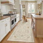 Madane Runner Rug 2'6''x8' Kitchen Runners, Printed Vintage Washable Hallway Rugs Soft Non-Slip Low Pile 2.5x8 ft Runners for Hallways Laundry Room Rug, Beige/Blue