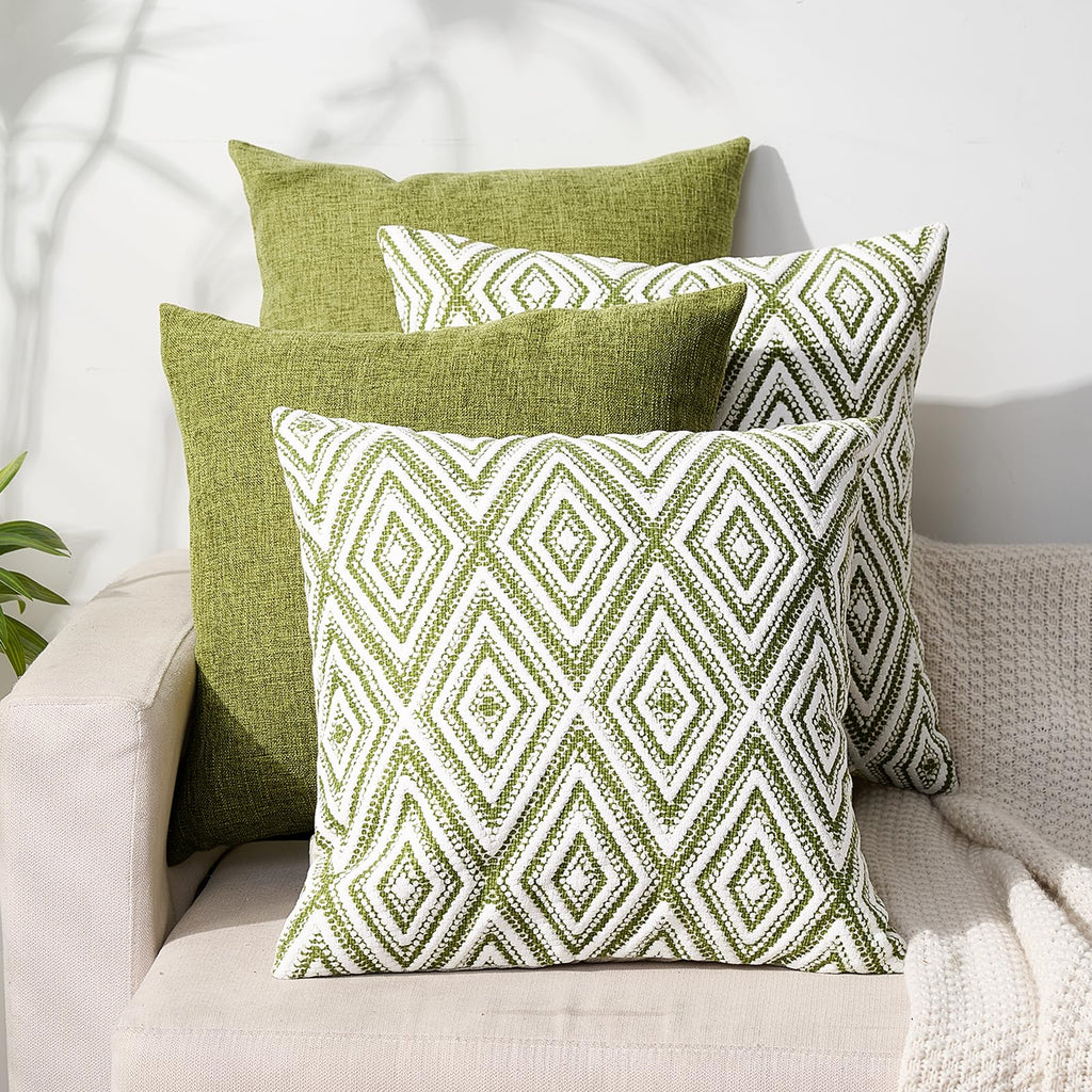 HPUK Throw Pillow Covers 20x20, 4 Pack, Green Textured Couch Pillow Covers
