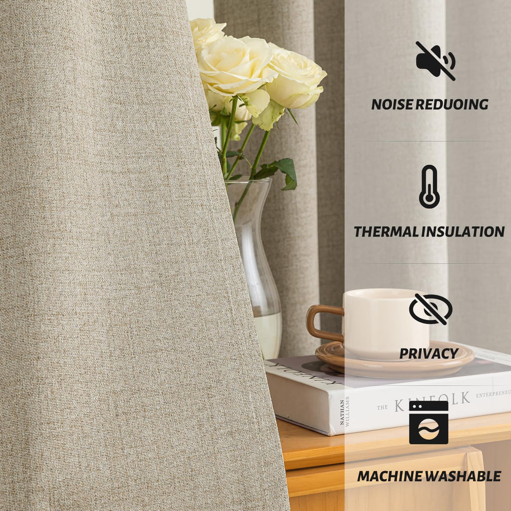 Yakamok Natural Linen Textured Curtains 96 Inches Long for Living Room