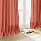 Coral Linen Curtains 102 Inches Long 2 Panel Set Back Tab Rod Pocket Semi Sheer Light Filtering Burlap Extra Long Drapes Neutral Farmhouse Decor for High Window Living Room 52x102