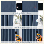 Denim Blue 100% Blackout Linen Curtains 120 Inch Length 2 Panels Set for Living Room Bedroom Back Tab Thermal Insulated Black Out Drapes Room Darkening Farmhouse Style for Bedroom Window Curtains