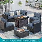 14Pcs Stretch Patio Cushion Covers,Outdoor Couch Covers Replacement,Outdoor Couch & Sofa Slipcovers,for Patio Furniture Cushion Covers,Washable Reusable Furniture Protector (West Lake Blue,Cover Only)