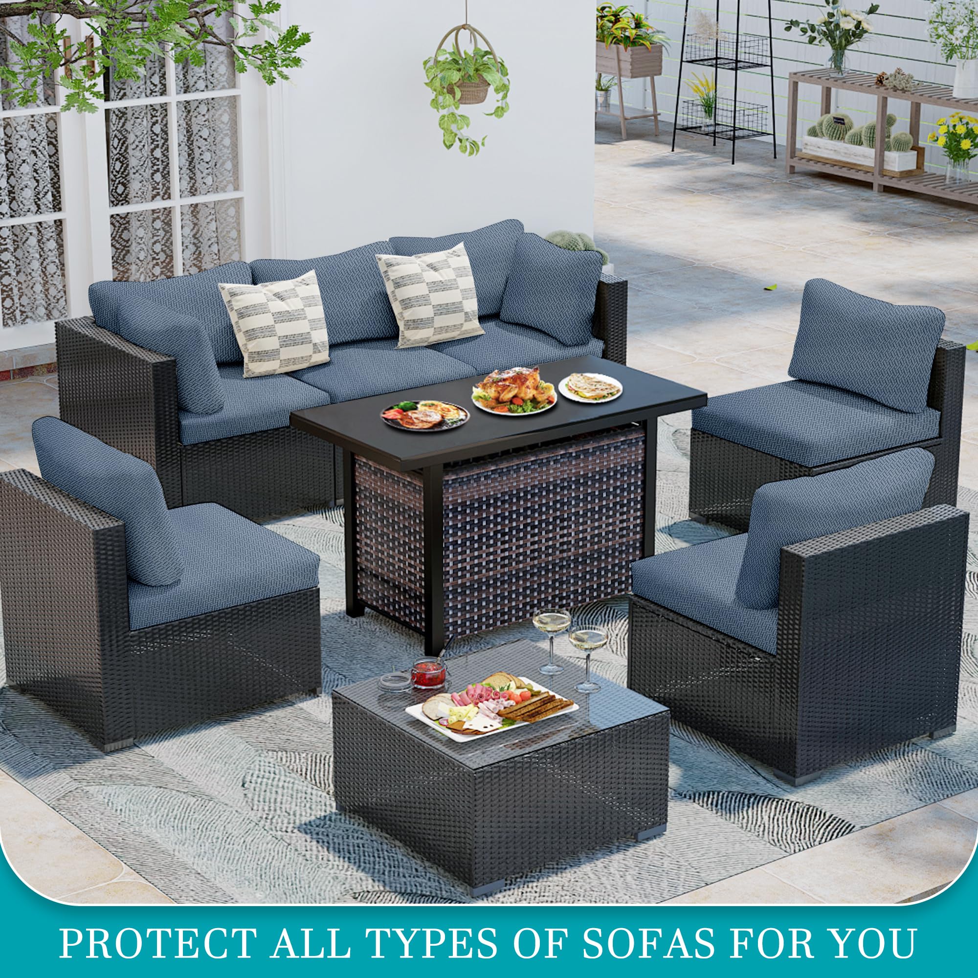 14 Piece Outdoor Cushion Covers, Patio Sofa Cushion Covers, Stretch Fit