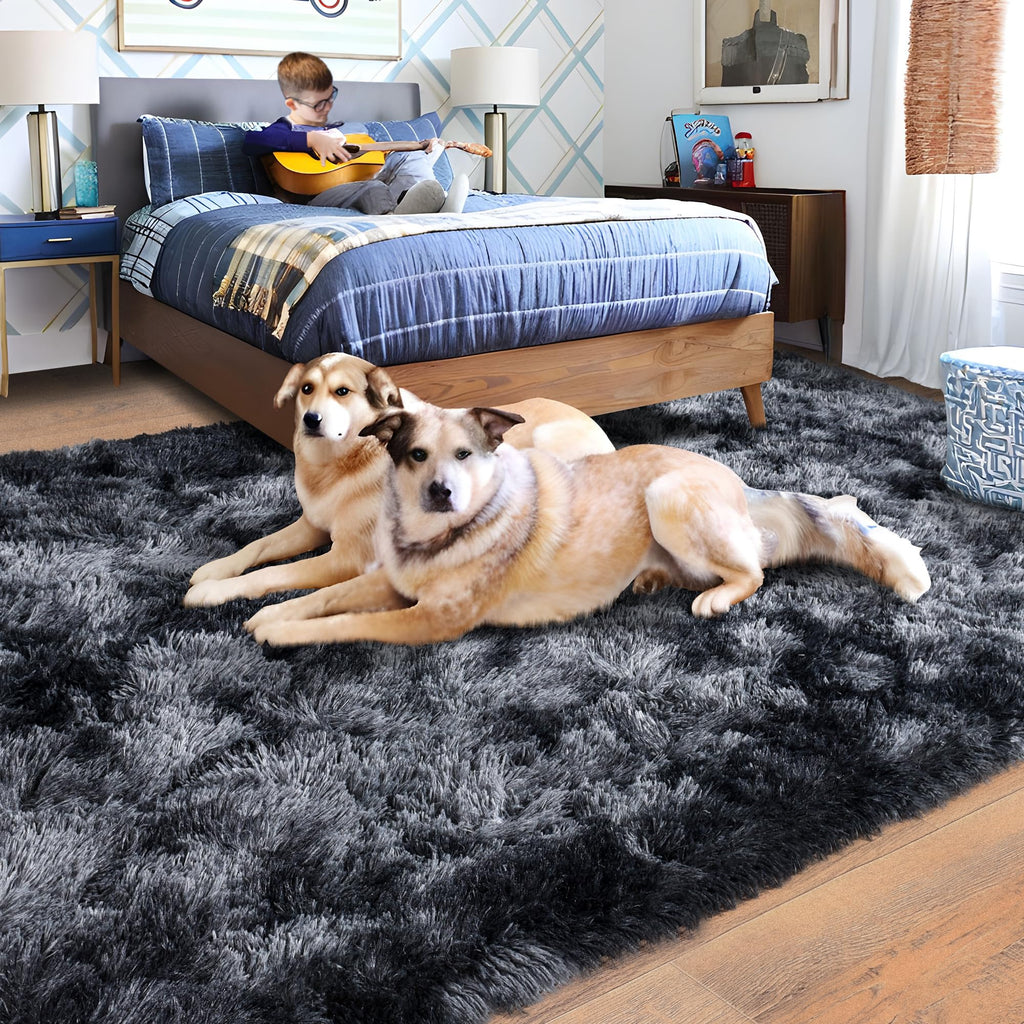 Quntue Rugs for Living Room 5x7, Soft Shaggy Modern Shag Area Rug for Bedroom, Upgrade Non-Slip Plush Fluffy Carpet for Kids Boys Girls Room Home Decor Aesthetic, Dark Grey