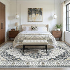 zesthome 5x7 Area Rugs, Machine Washable Rugs for Living Room, Bedroom,Stain Resistant Vintage Large Area Rug,Non-Slip Medallion Pattern Home Decor Rugs (Black,5'x7')