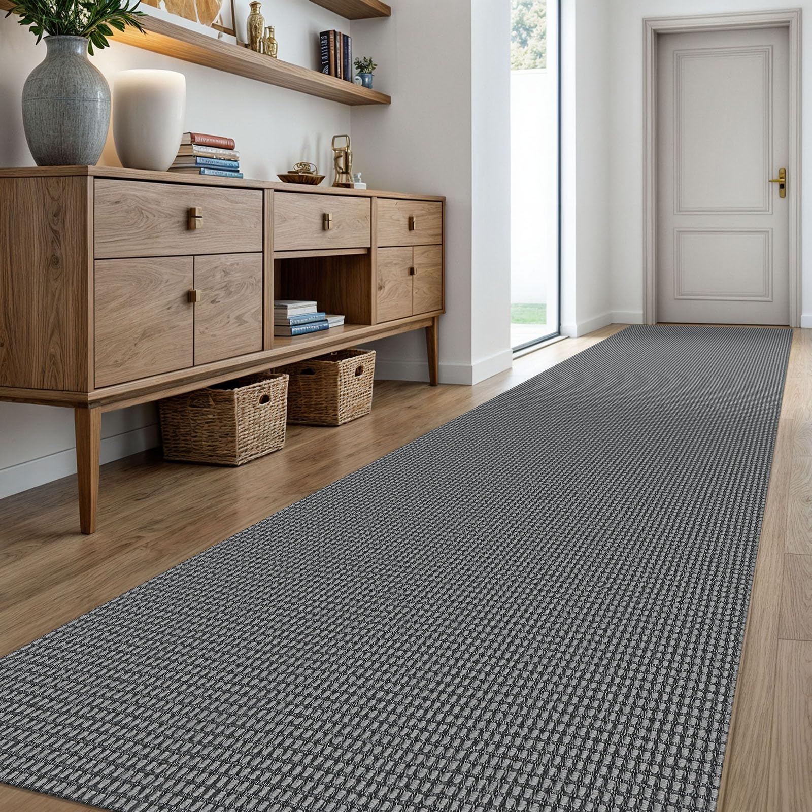 KOZYFLY Extra Long Runners for Hallways 3x18 ft Washable Kitchen Runner Non Slip Rubber Backed Hallway Rug Cotton Entryway Runner Rug Floor Carpet for Indoor Hall, Kitchen, Stair, Grey/Dark Grey