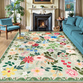 PLHXFR 8x10 Area Rug Living Room: Floral Washable Boho Soft Carpet Green