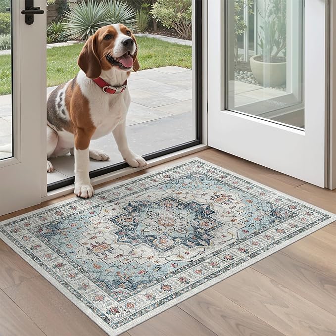 Madane Washable Area Rug 2x3 Small Entryway Rugs Non-Slip, Blue